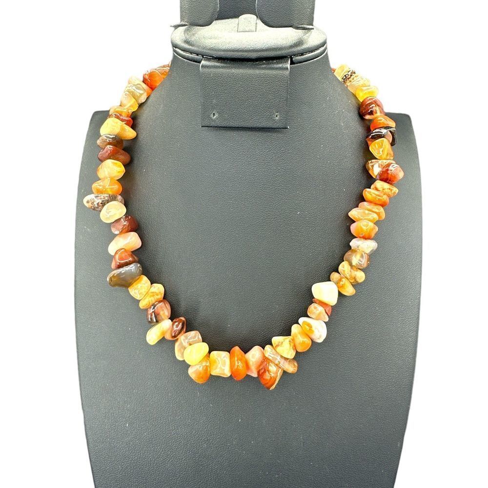 Carnelian Agate Chips Chunky Beaded Necklace Polish Gemstones 17.5"
